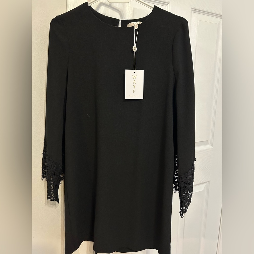 NWT WAYF - feminine black mini dress. Long sleeves. Never worn. Size XS.
